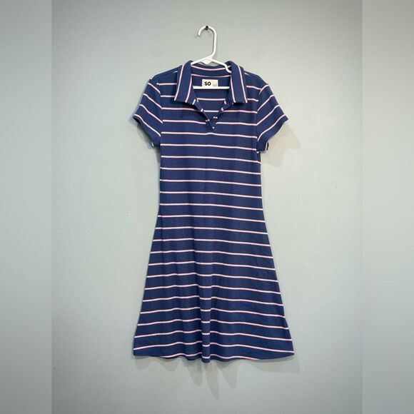 Girls’ Navy Striped Collared Dress Size L EUC - Picture 1 of 4
